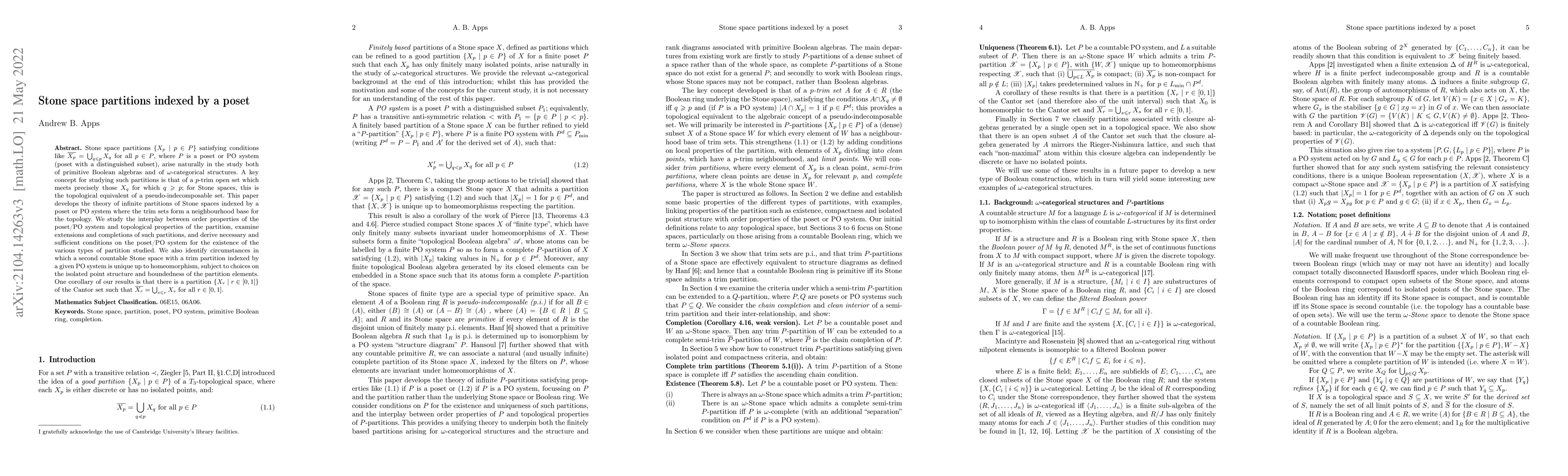 Thumbnail for Stone space partitions indexed by a poset