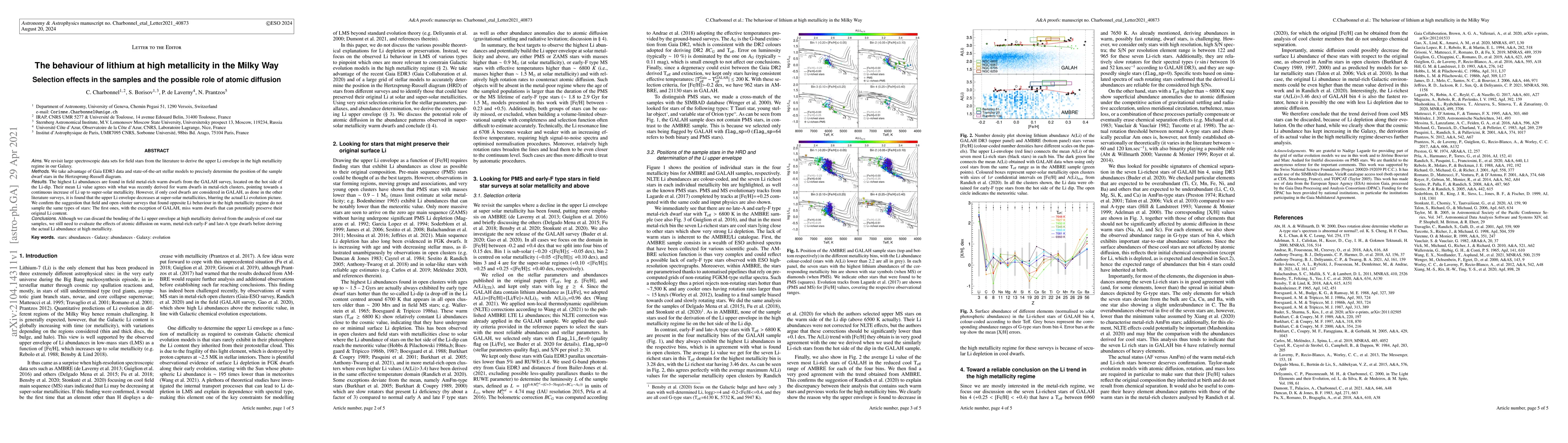 Thumbnail for The behaviour of lithium at high metallicity in the Milky Way --
  Selection effects in the samples and the possible role of atomic diffusion