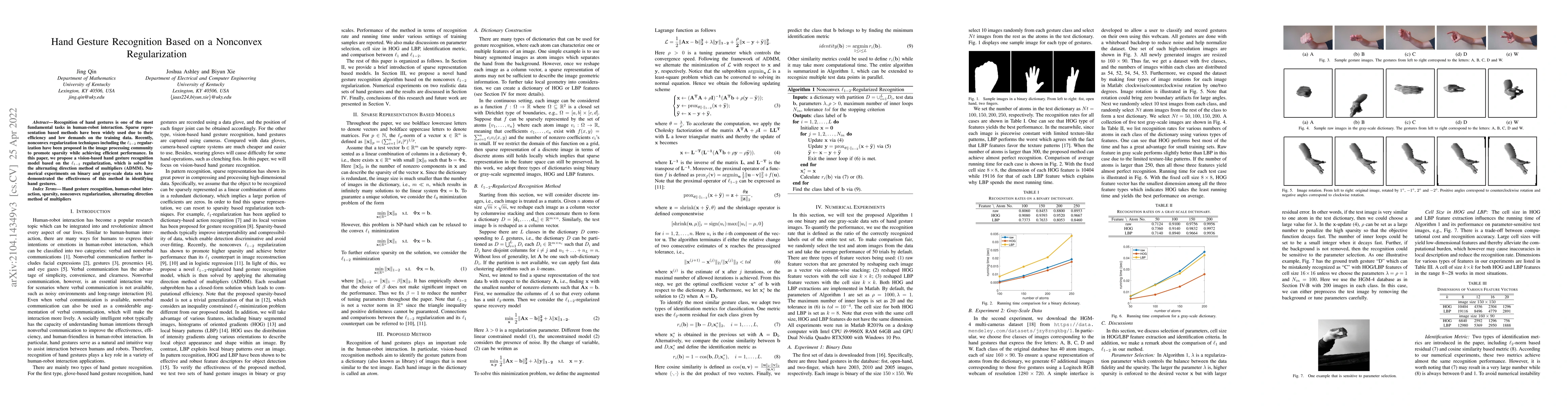 Thumbnail for Hand Gesture Recognition Based on a Nonconvex Regularization