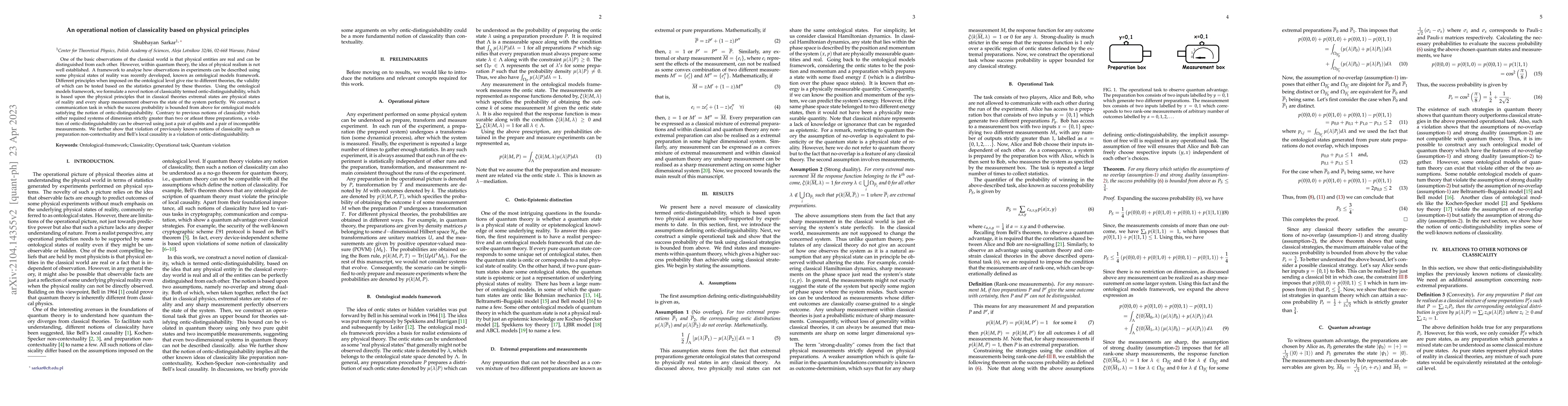 Thumbnail for An operational notion of classicality based on physical principles