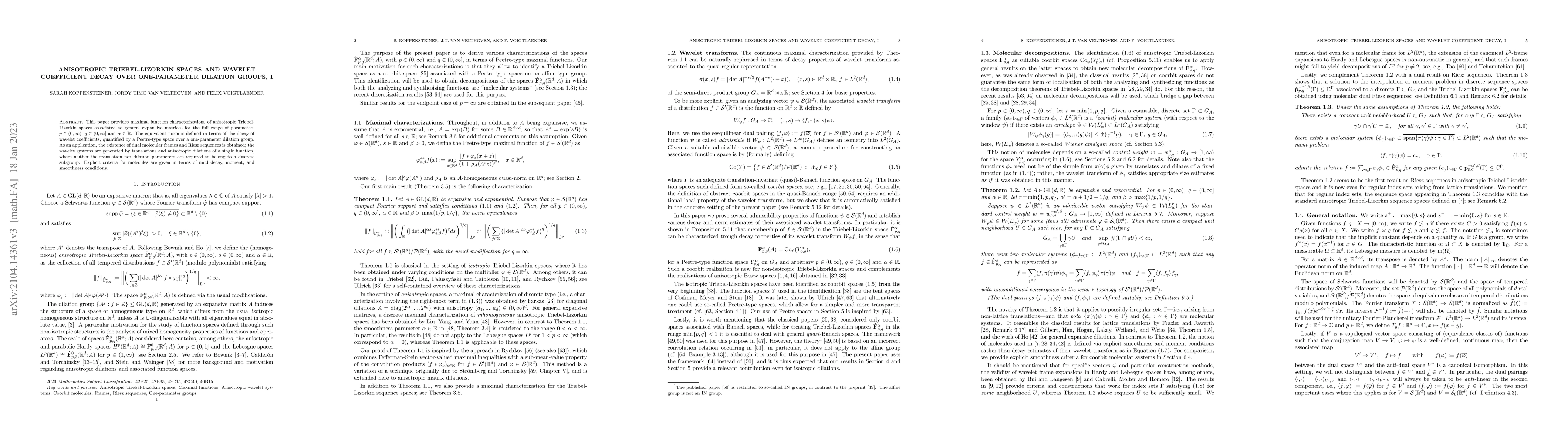 Thumbnail for Anisotropic Triebel-Lizorkin spaces and wavelet coefficient decay over
  one-parameter dilation groups, I