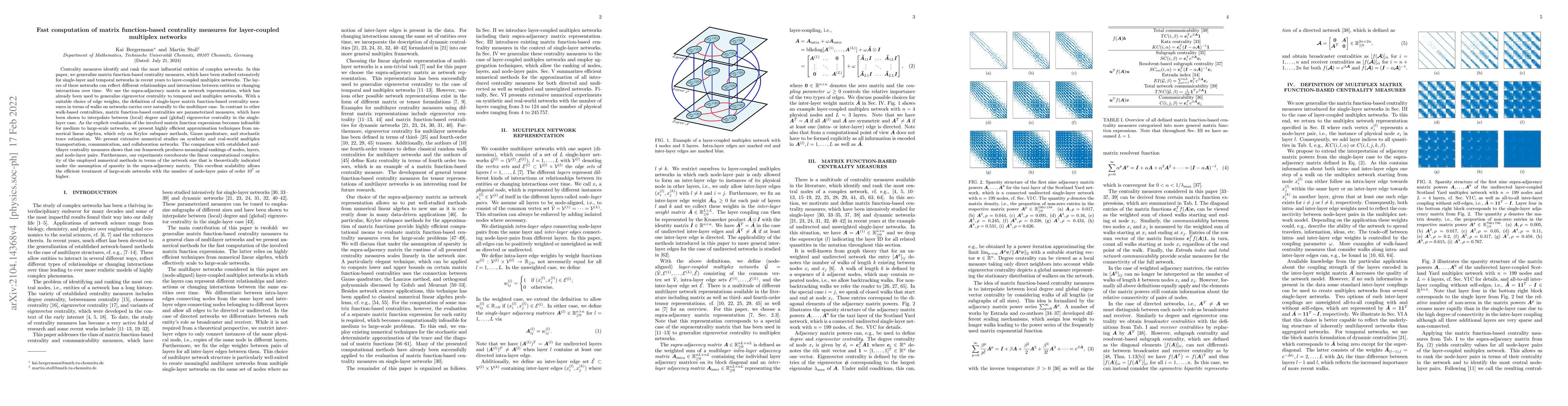 Thumbnail for Fast computation of matrix function-based centrality measures for
  layer-coupled multiplex networks