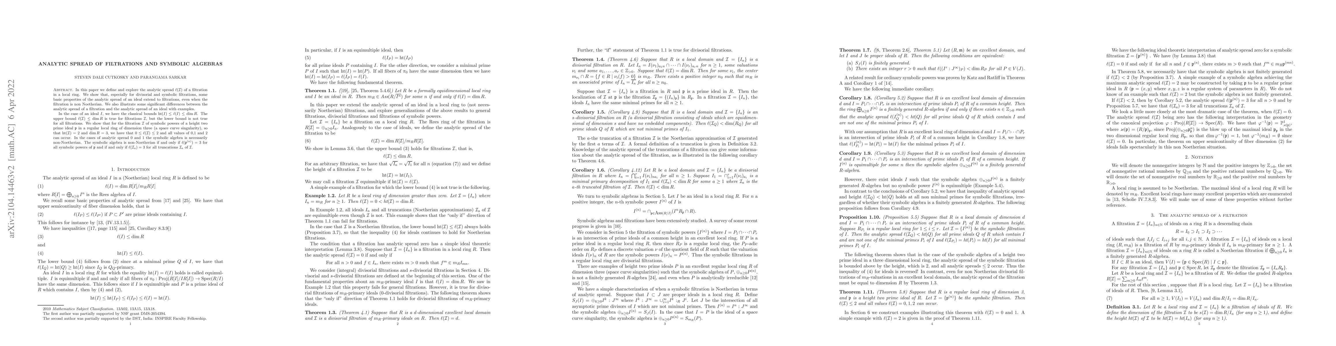 Thumbnail for Analytic Spread of Filtrations and Symbolic Algebras