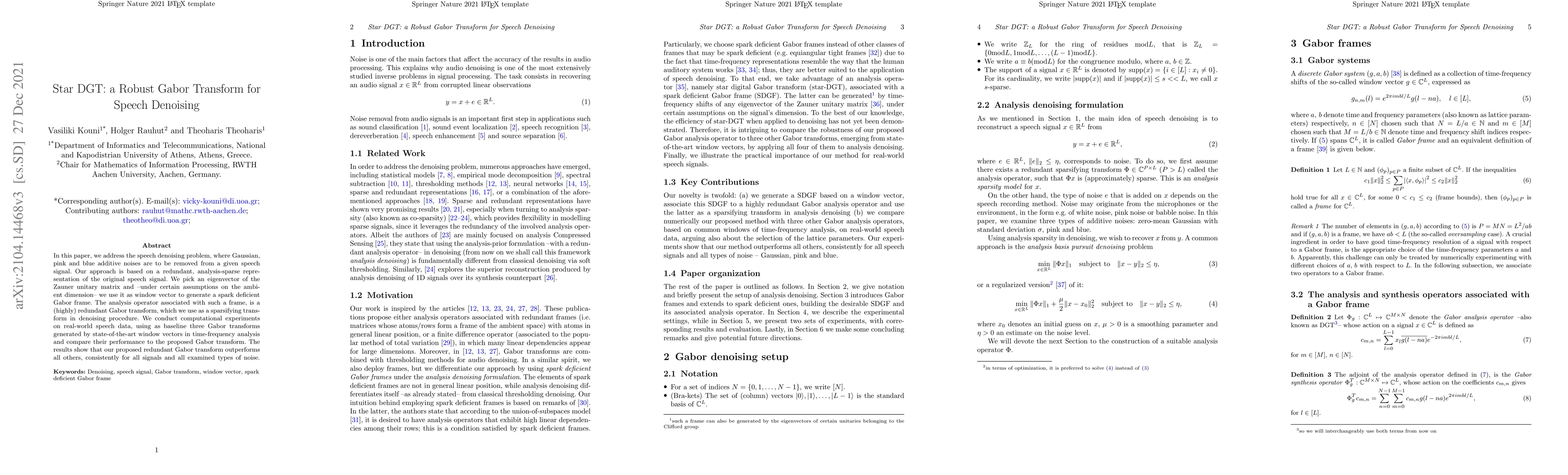 Thumbnail for Star DGT: a Robust Gabor Transform for Speech Denoising