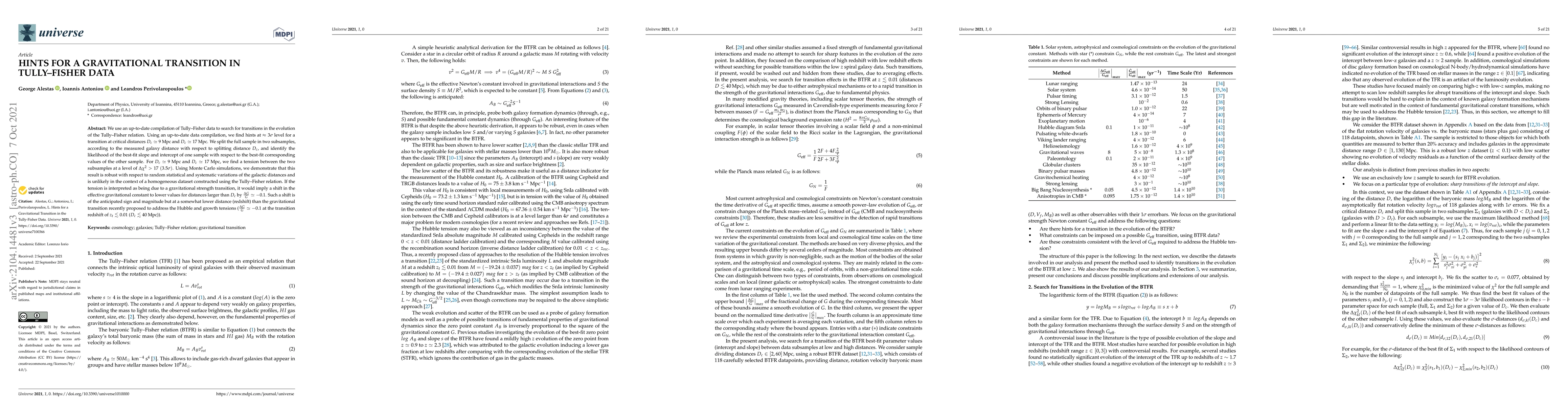 Thumbnail for Hints for a gravitational constant transition in Tully-Fisher data