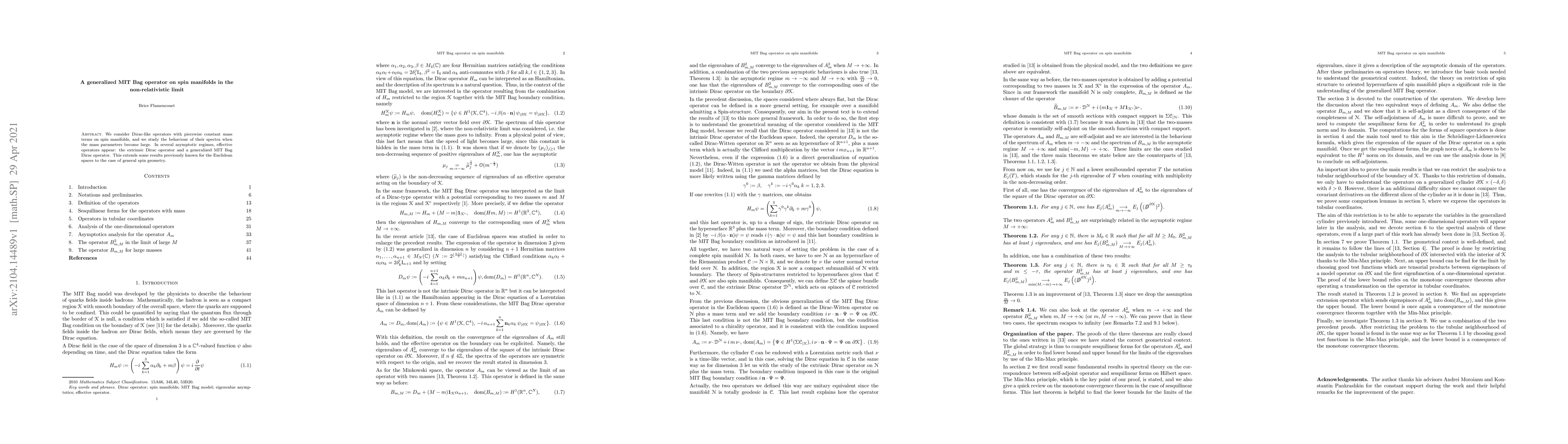 Thumbnail for A generalized MIT Bag operator on spin manifolds in the non-relativistic
  limit