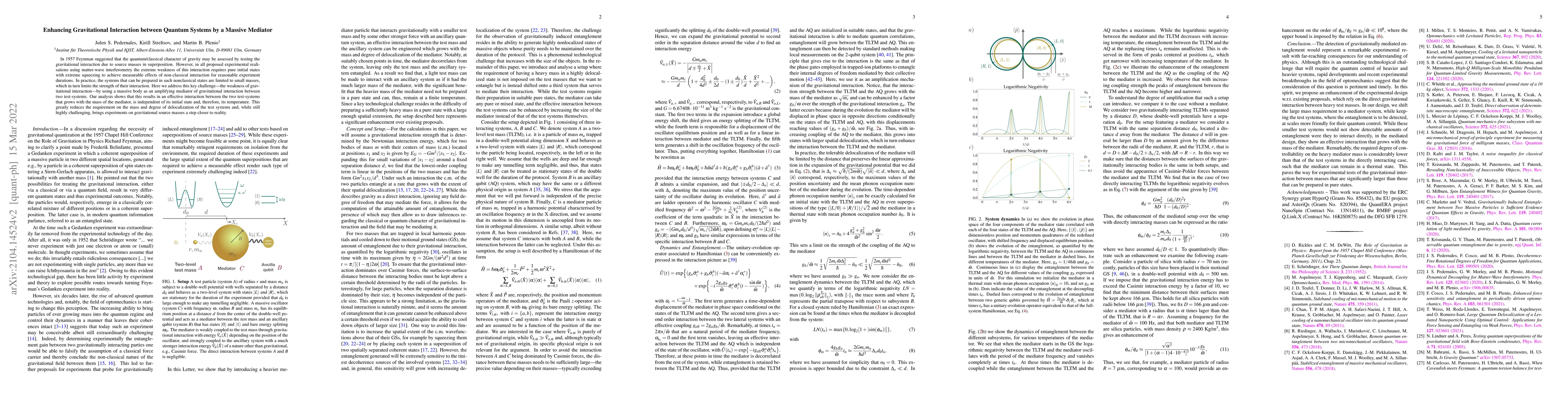 Thumbnail for Enhancing Gravitational Interaction between Quantum Systems by a Massive
  Mediator