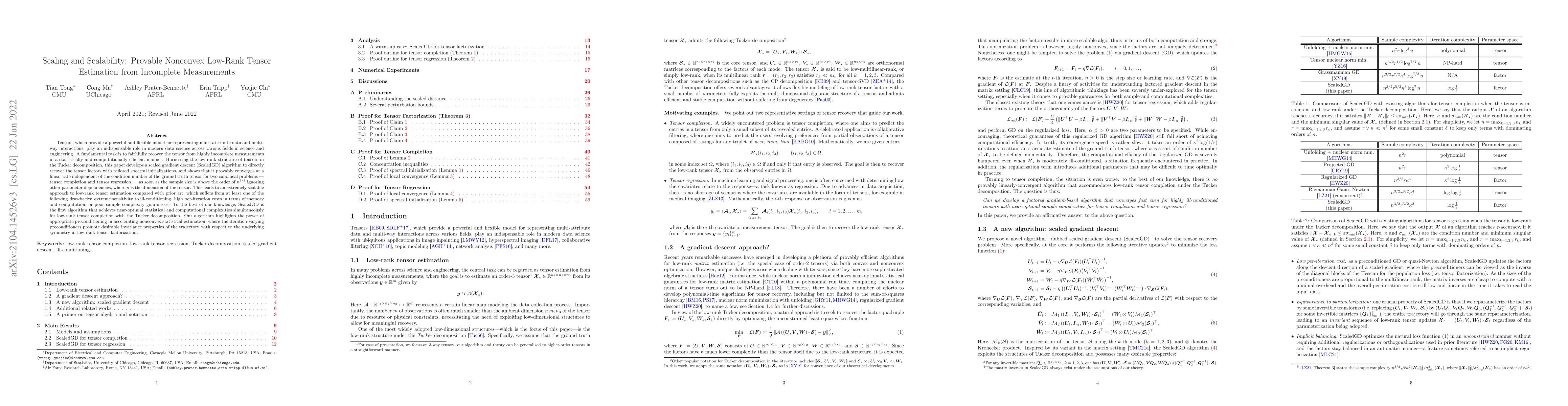 Thumbnail for Scaling and Scalability: Provable Nonconvex Low-Rank Tensor Estimation
  from Incomplete Measurements