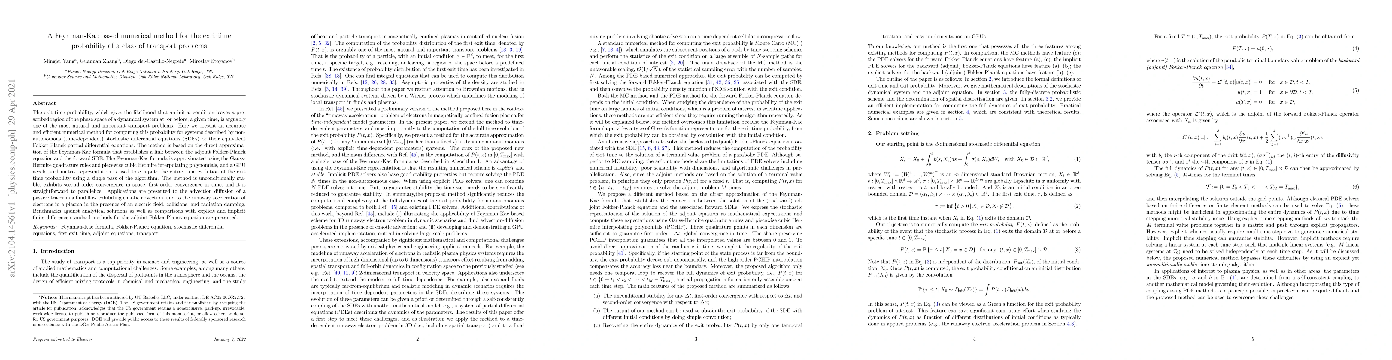 Thumbnail for A Feynman-Kac based numerical method for the exit time probability of a
  class of transport problems
