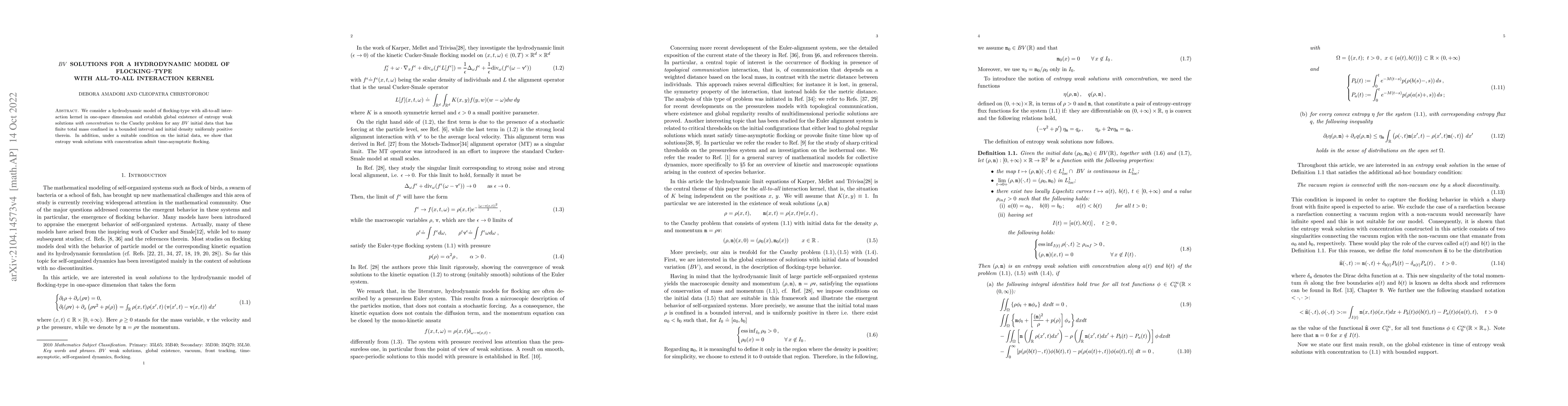 Thumbnail for BV solutions for a hydrodynamic model of flocking--type with all-to-all
  interaction kernel