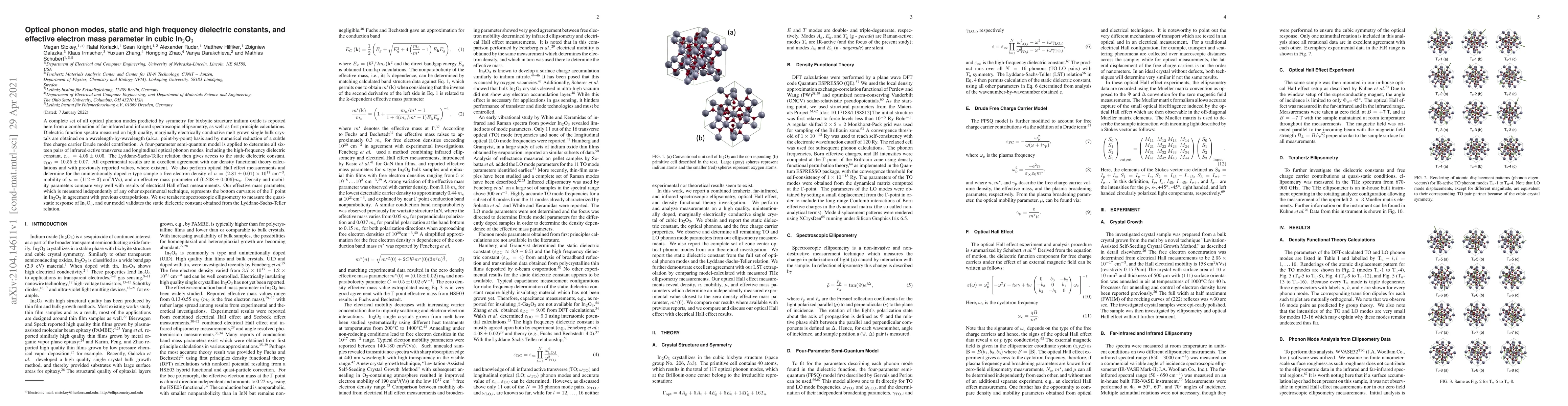 Thumbnail for Optical phonon modes, static and high frequency dielectric constants,
  and effective electron mass parameter in cubic In$_2$O$_3$