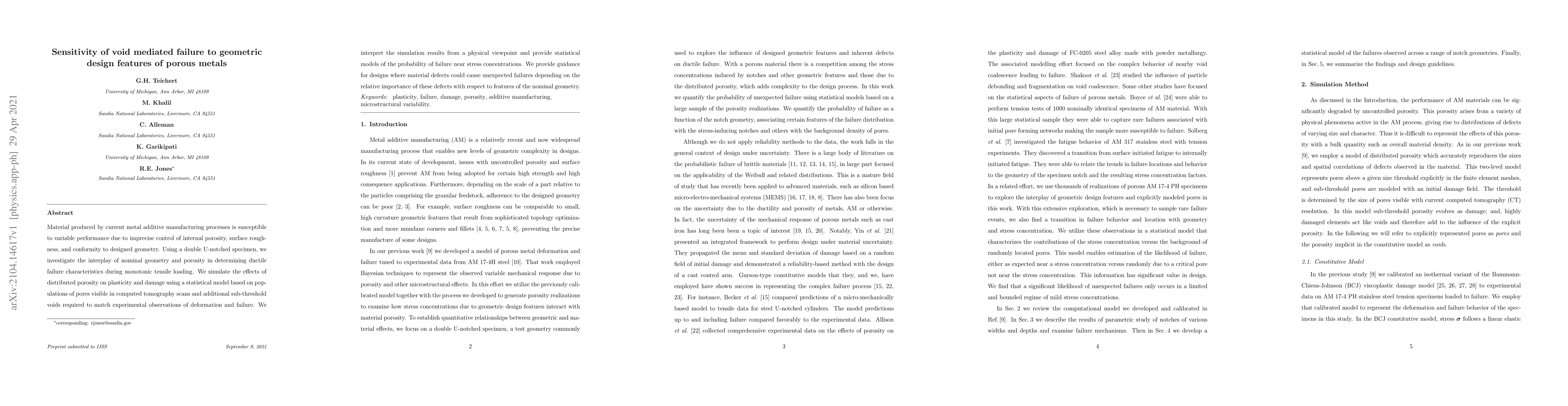 Thumbnail for Sensitivity of void mediated failure to geometric design features of
  porous metals