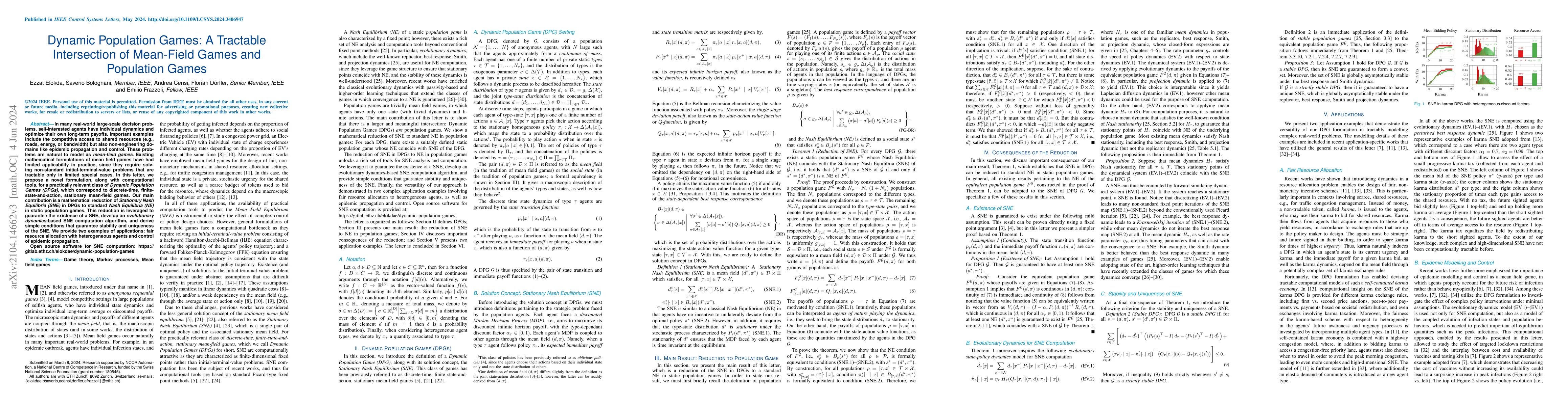 Thumbnail for Dynamic Population Games: A Tractable Intersection of Mean-Field Games
  and Population Games