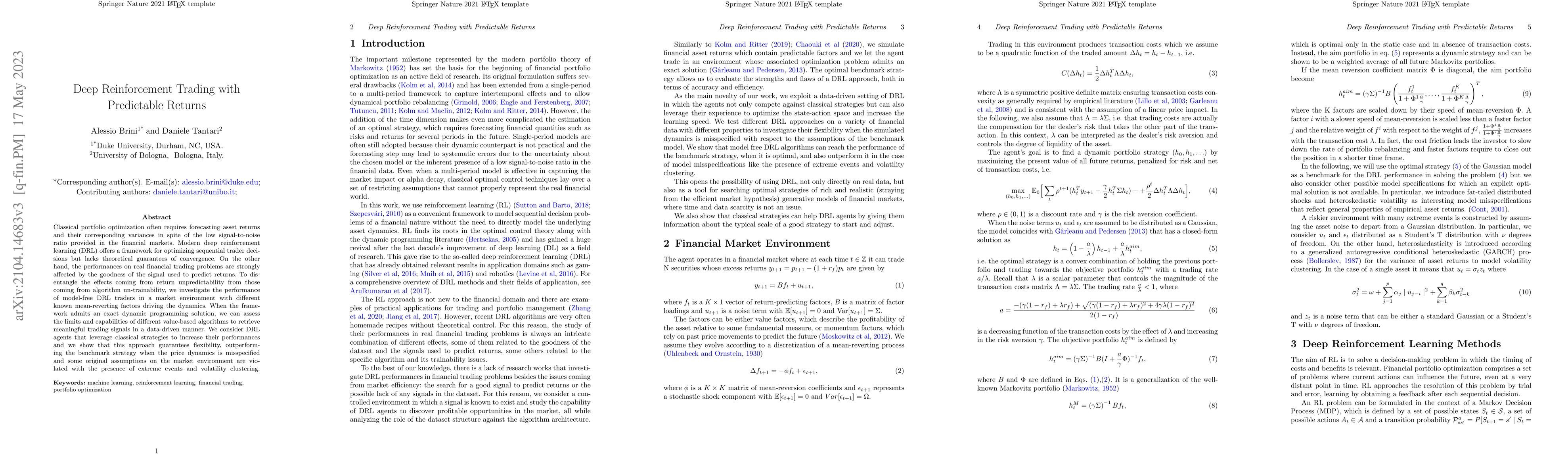 Thumbnail for Deep Reinforcement Trading with Predictable Returns