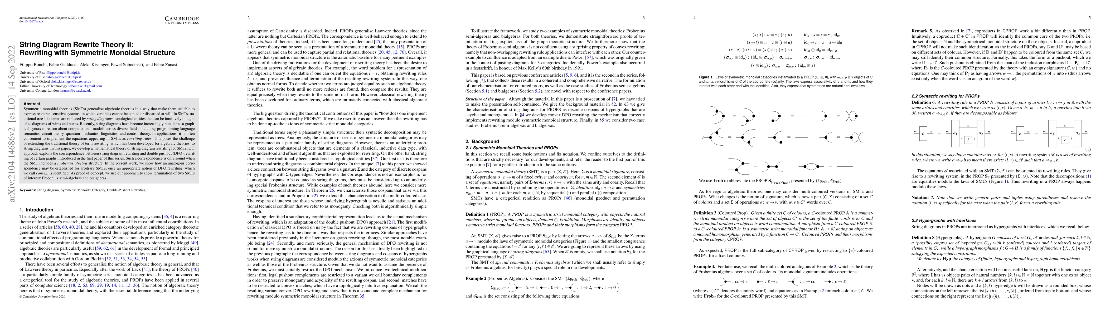 Thumbnail for String Diagram Rewrite Theory II: Rewriting with Symmetric Monoidal
  Structure