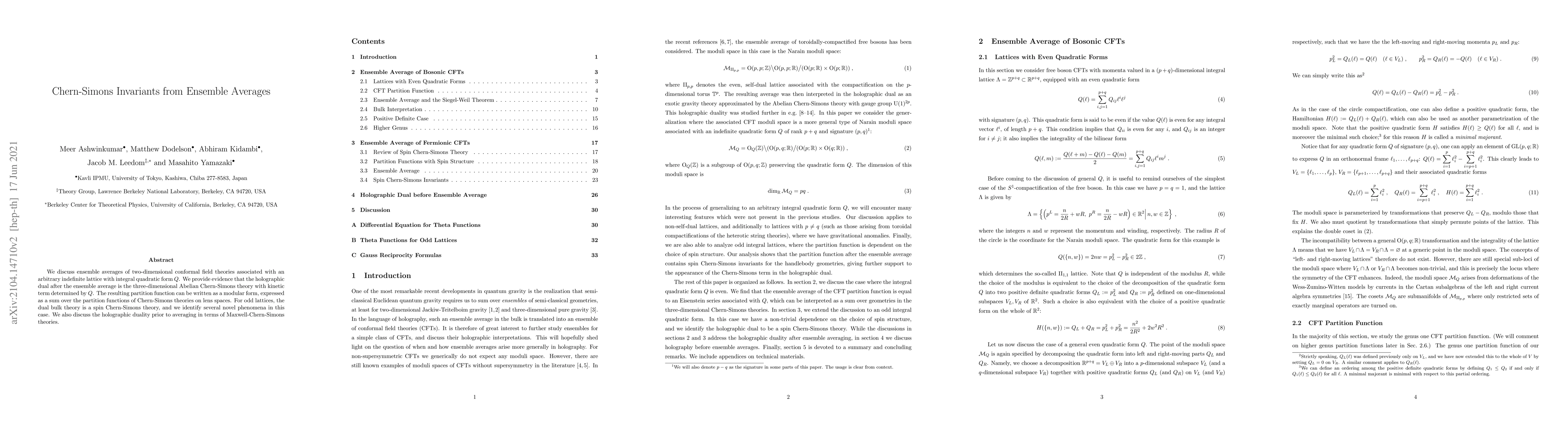 Thumbnail for Chern-Simons Invariants from Ensemble Averages