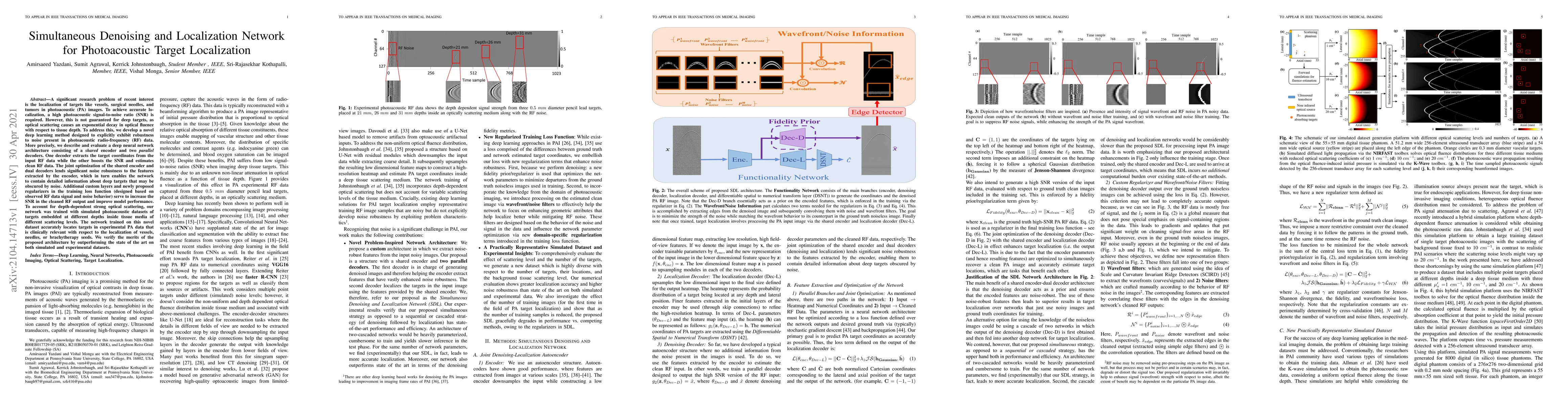 Thumbnail for Simultaneous Denoising and Localization Network for Photoacoustic Target
  Localization