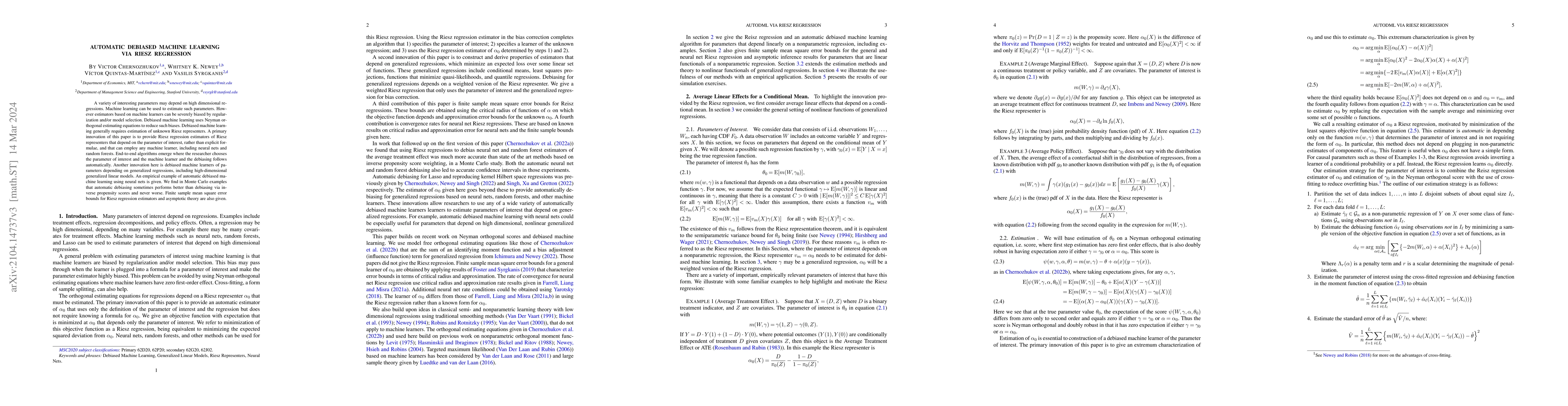 Thumbnail for Automatic Debiased Machine Learning via Riesz Regression