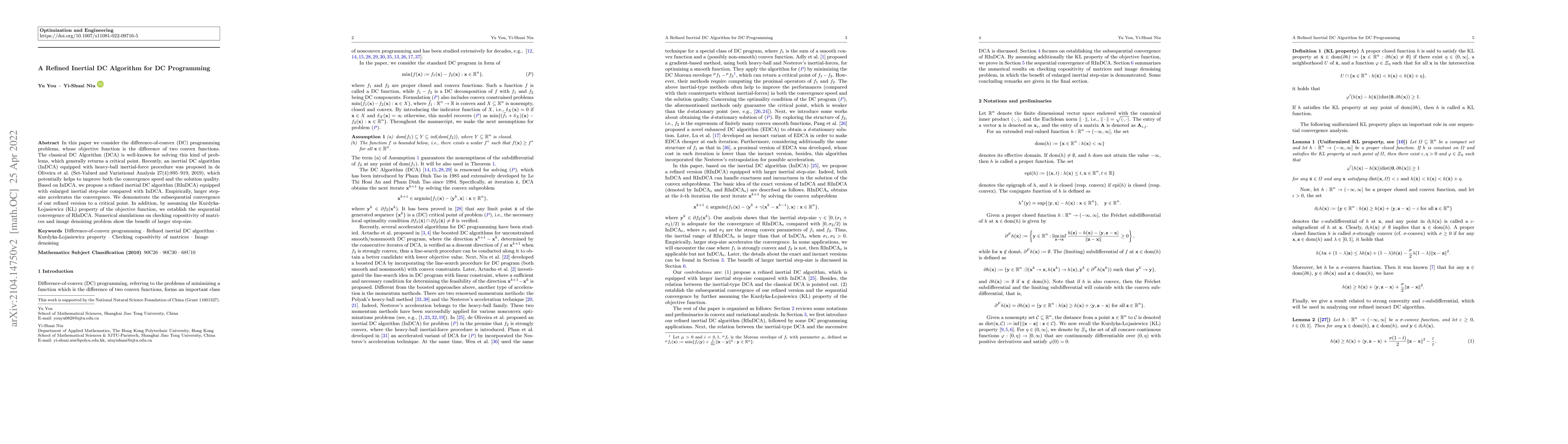 Thumbnail for A Refined Inertial DC Algorithm for DC Programming