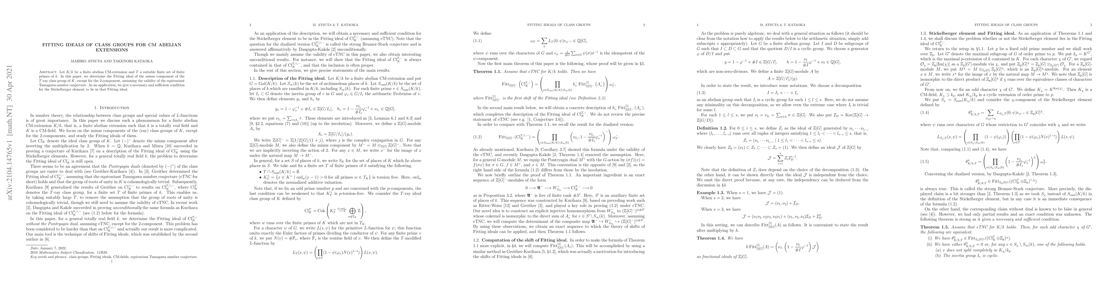 Thumbnail for Fitting ideals of class groups for CM abelian extensions