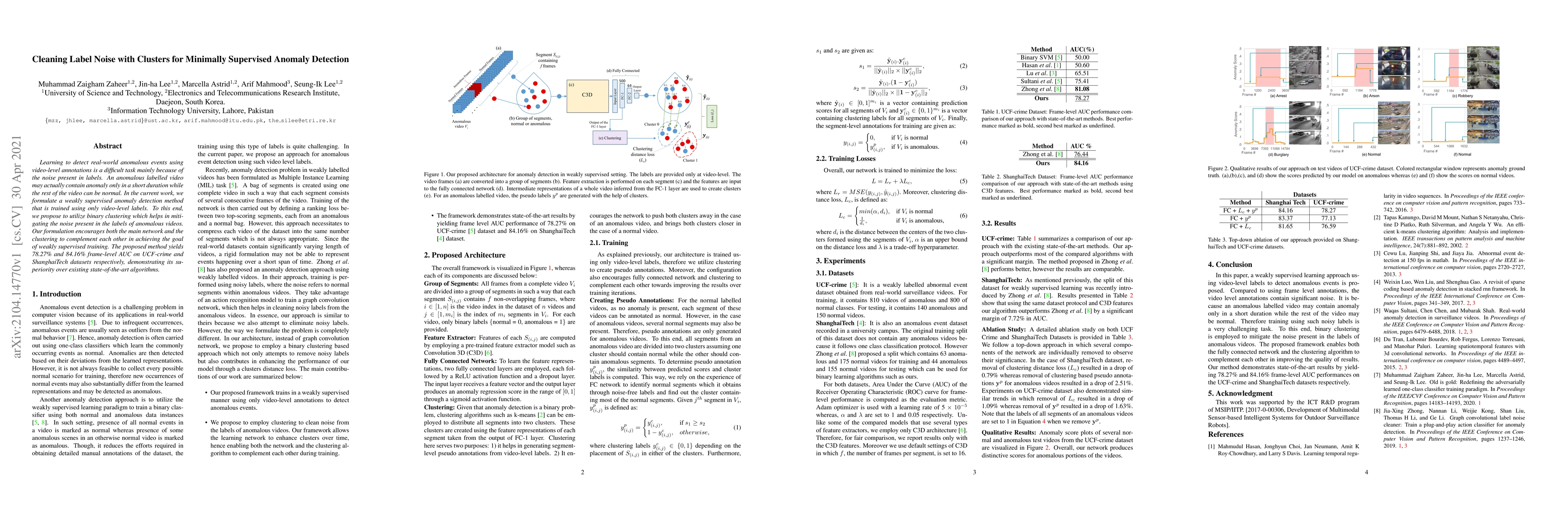 Thumbnail for Cleaning Label Noise with Clusters for Minimally Supervised Anomaly
  Detection