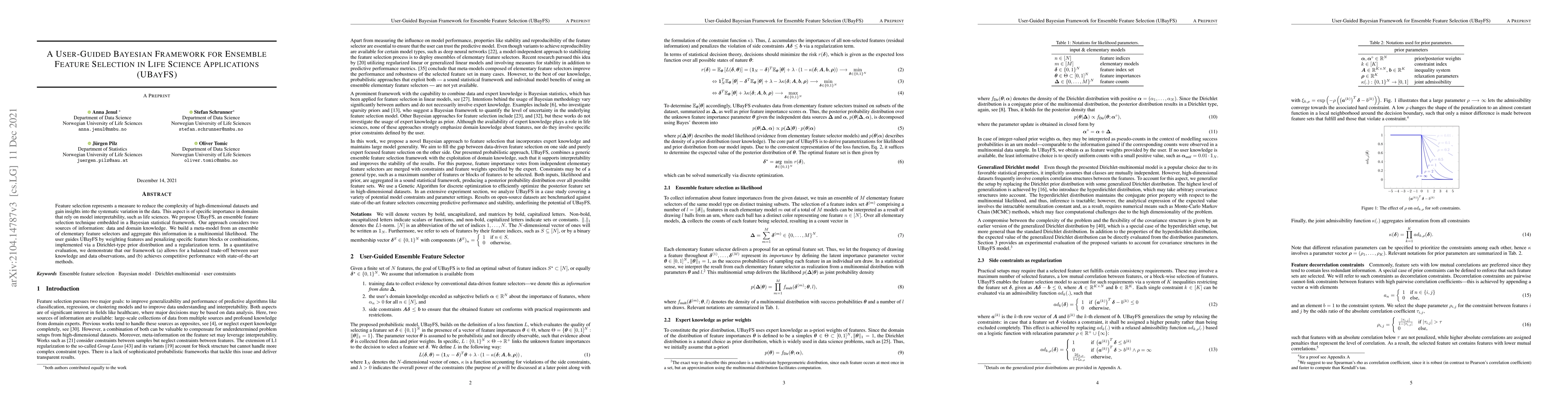 Thumbnail for A User-Guided Bayesian Framework for Ensemble Feature Selection in Life
  Science Applications (UBayFS)