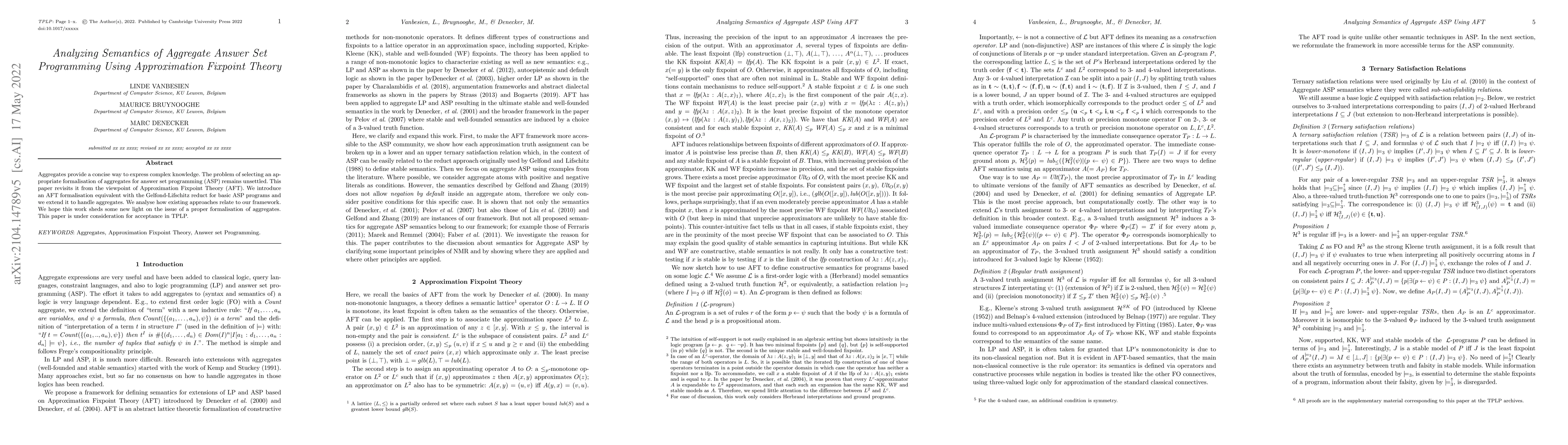 Thumbnail for Analyzing Semantics of Aggregate Answer Set Programming Using
  Approximation Fixpoint Theory