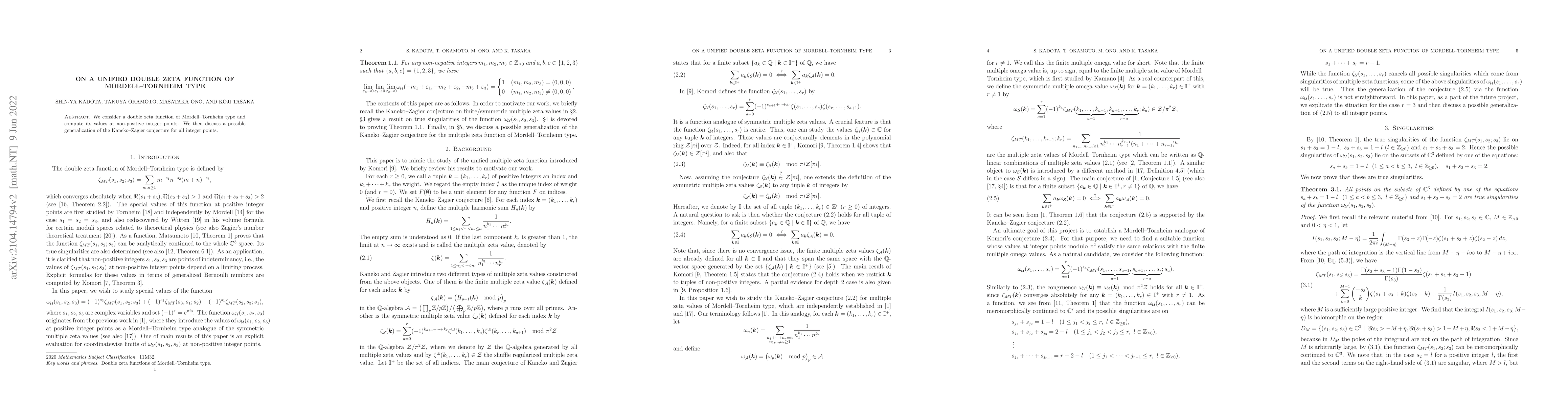 Thumbnail for On a unified double zeta function of Mordell--Tornheim type