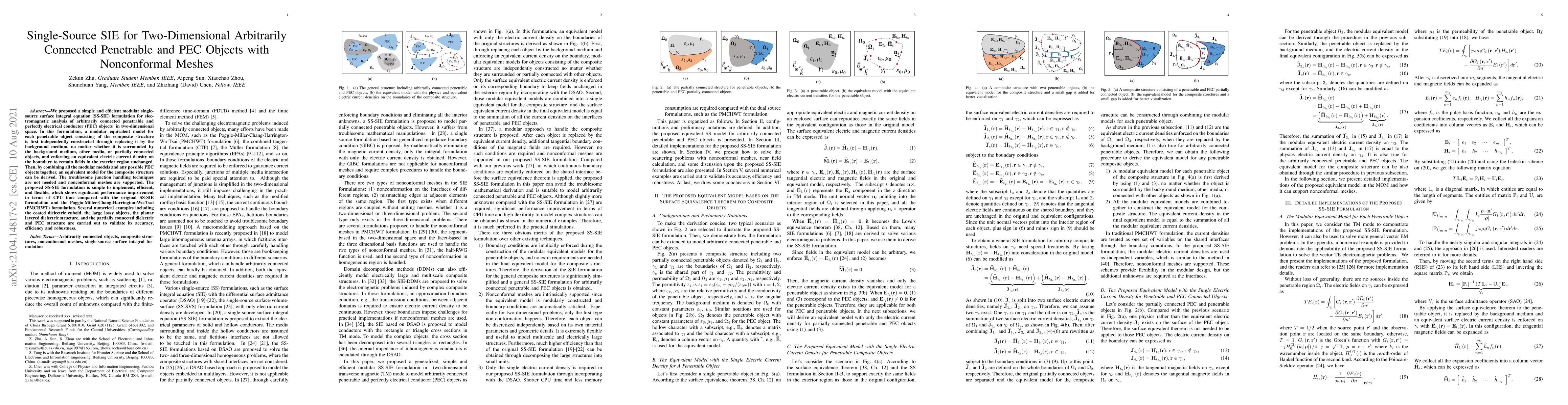 Thumbnail for Single-Source SIE for Two-Dimensional Arbitrarily Connected Penetrable
  and PEC Objects with Nonconformal Meshes