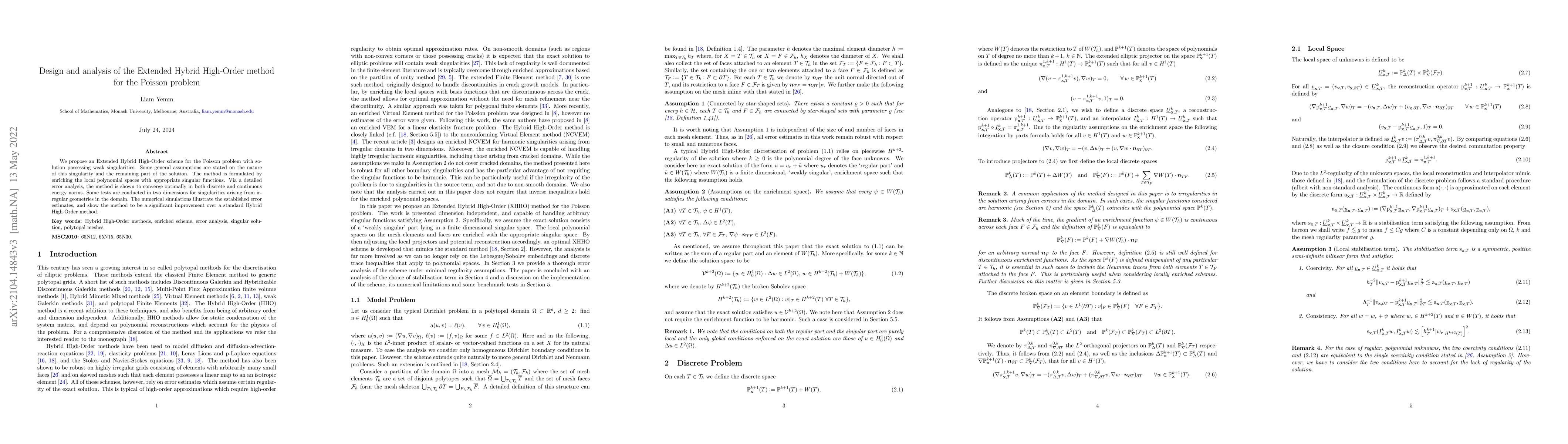 Thumbnail for Design and analysis of the Extended Hybrid High-Order method for the
  Poisson problem