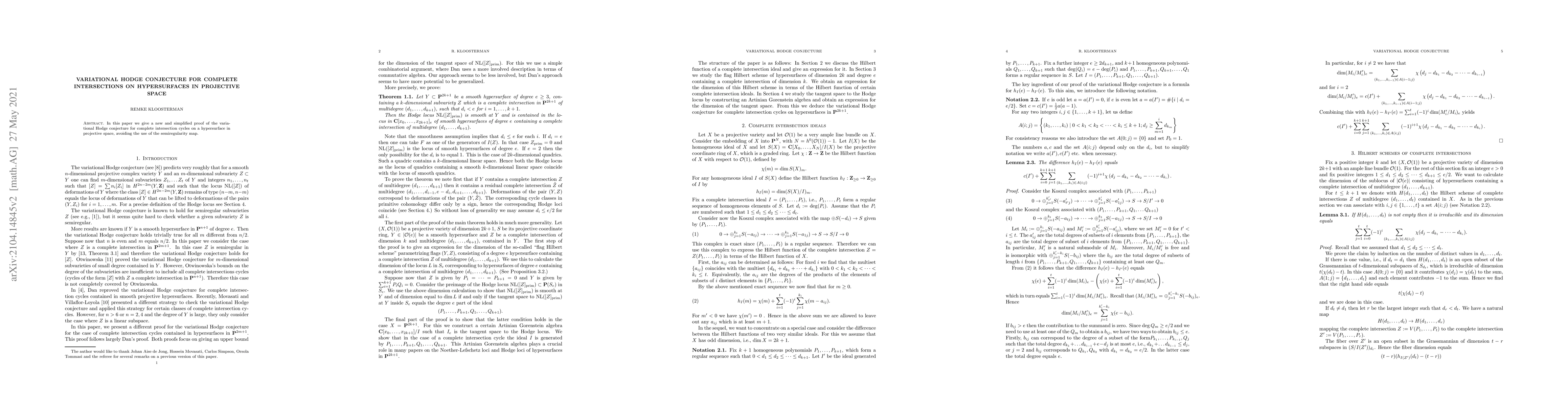 Thumbnail for Variational Hodge conjecture for complete intersections on hypersurfaces
  in projective space