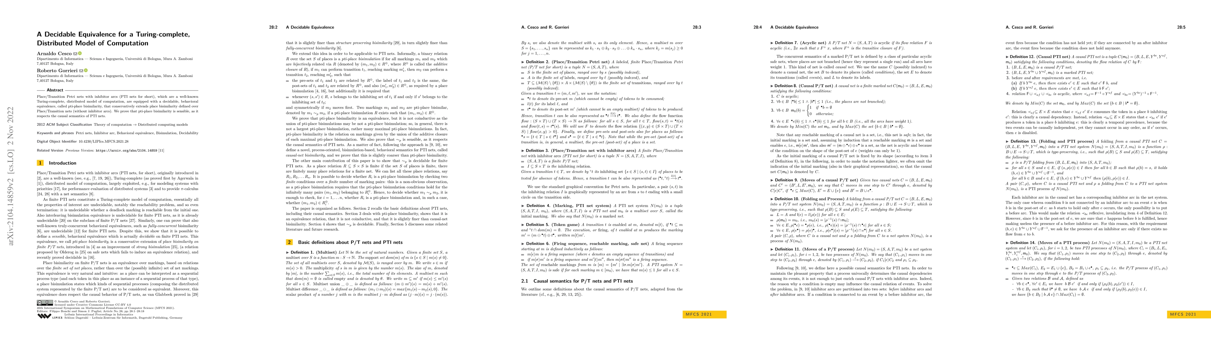Thumbnail for A Decidable Equivalence for a Turing-complete, Distributed Model of
  Computation