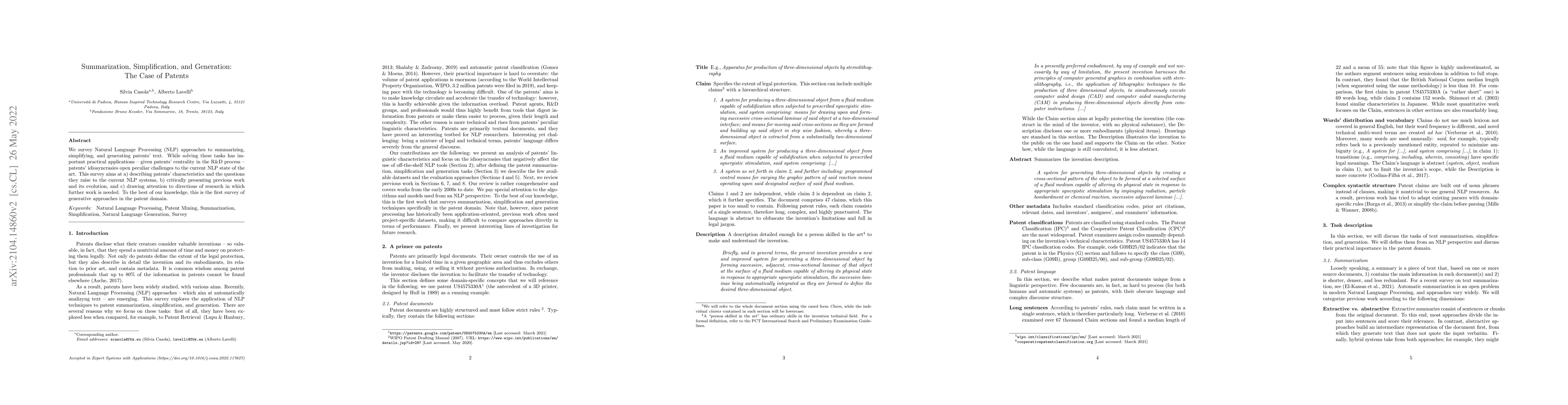 Thumbnail for Summarization, Simplification, and Generation: The Case of Patents