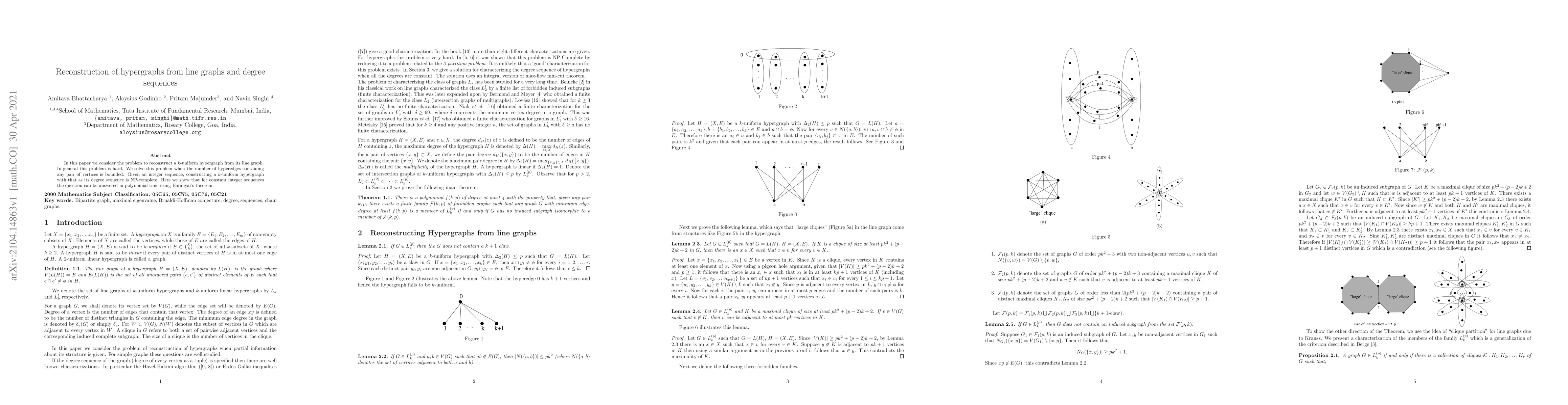 Thumbnail for Reconstruction of hypergraphs from line graphs and degree sequences