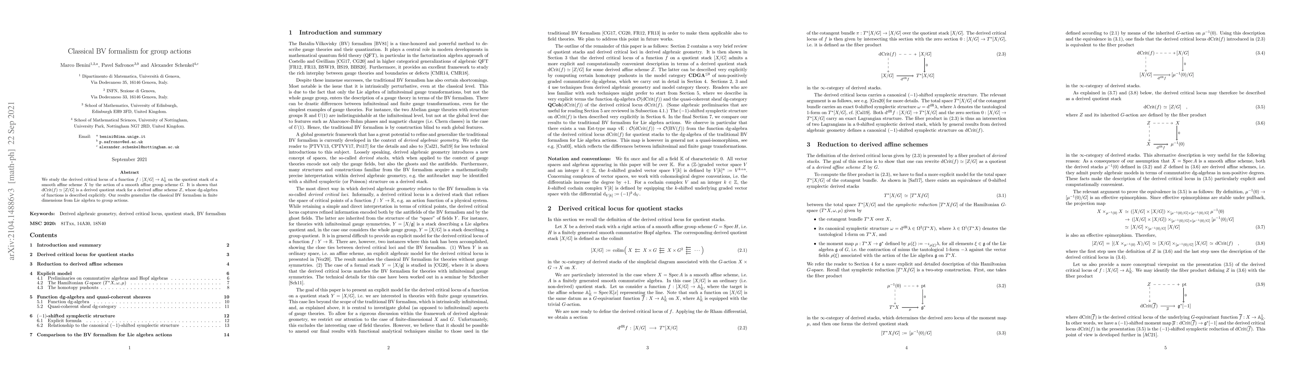 Thumbnail for Classical BV formalism for group actions