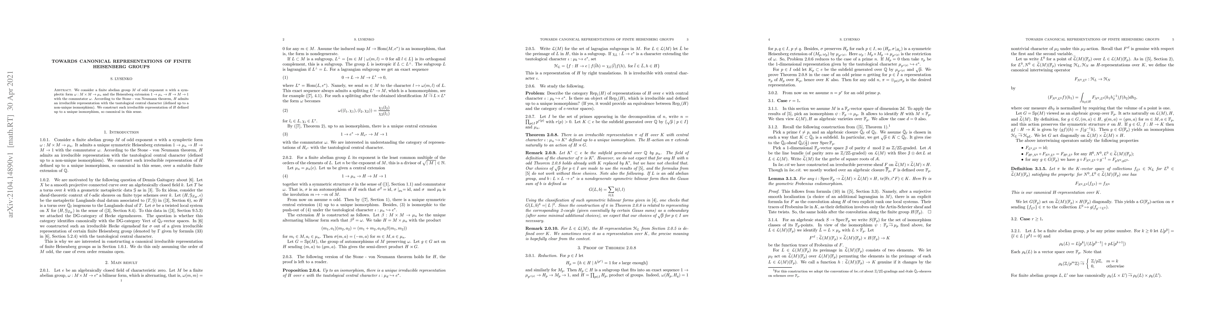Thumbnail for Towards canonical representations of finite Heisenberg groups