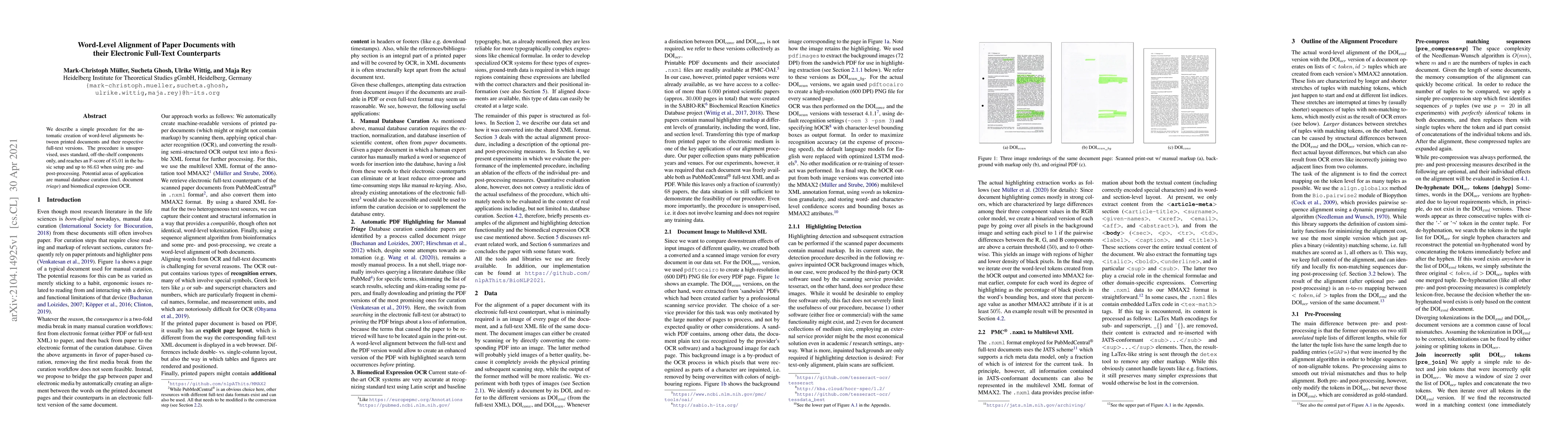 Thumbnail for Word-Level Alignment of Paper Documents with their Electronic Full-Text
  Counterparts