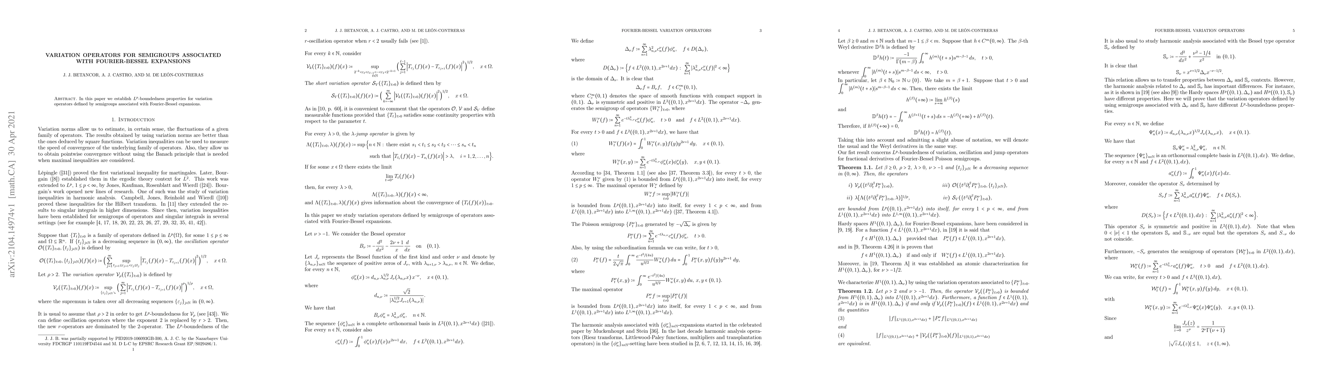 Thumbnail for Variation operators for semigroups associated with Fourier-Bessel
  expansions