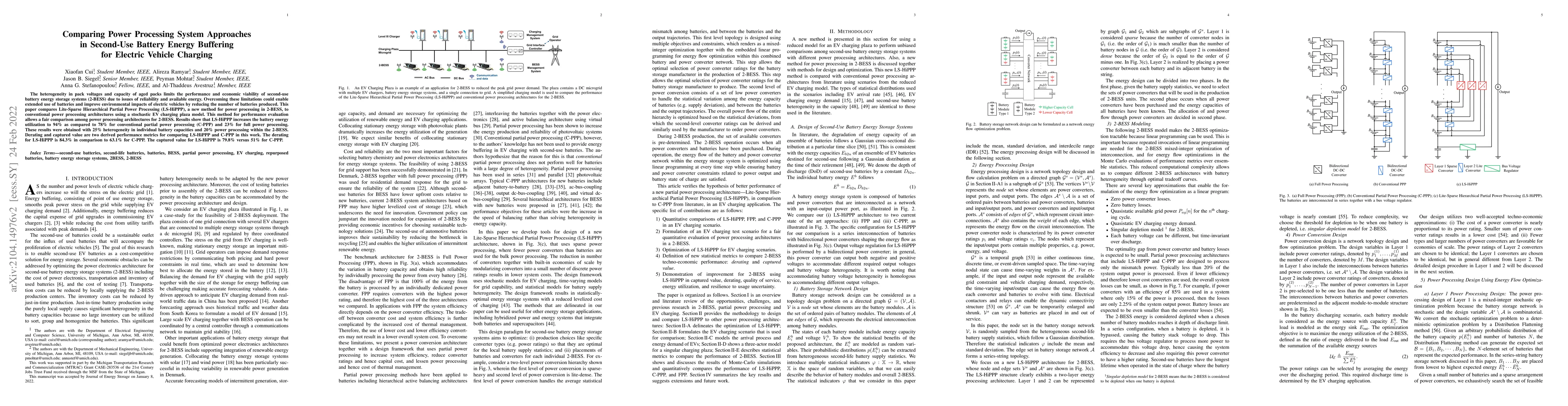 Thumbnail for Comparing Power Processing System Approaches in Second-Use Battery
  Energy Buffering for Electric Vehicle Charging