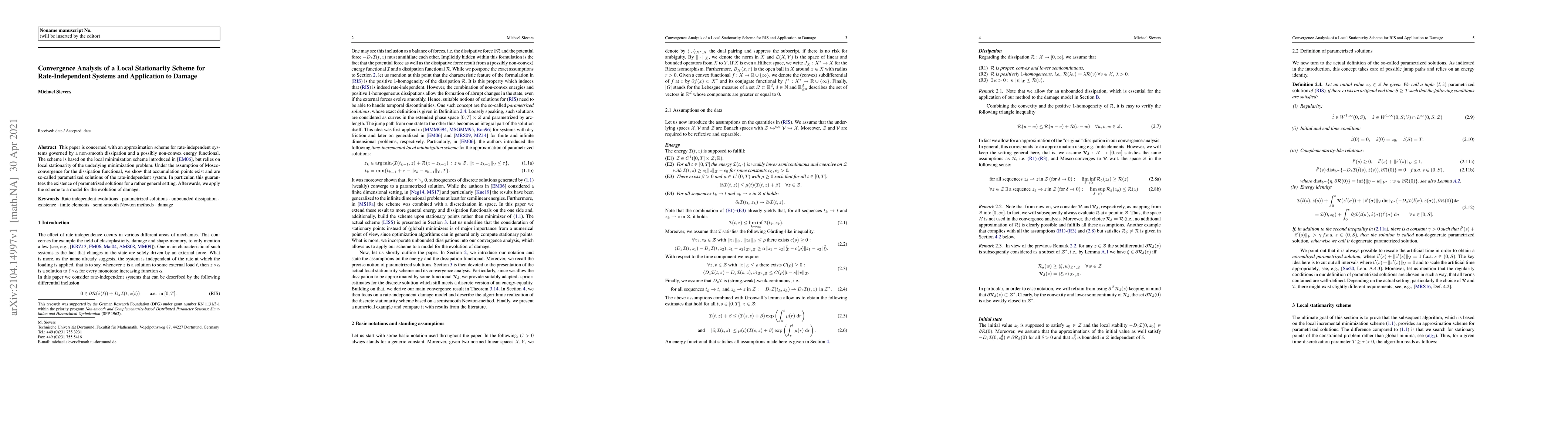 Thumbnail for Convergence Analysis of a Local Stationarity Scheme for Rate-Independent
  Systems and Application to Damage