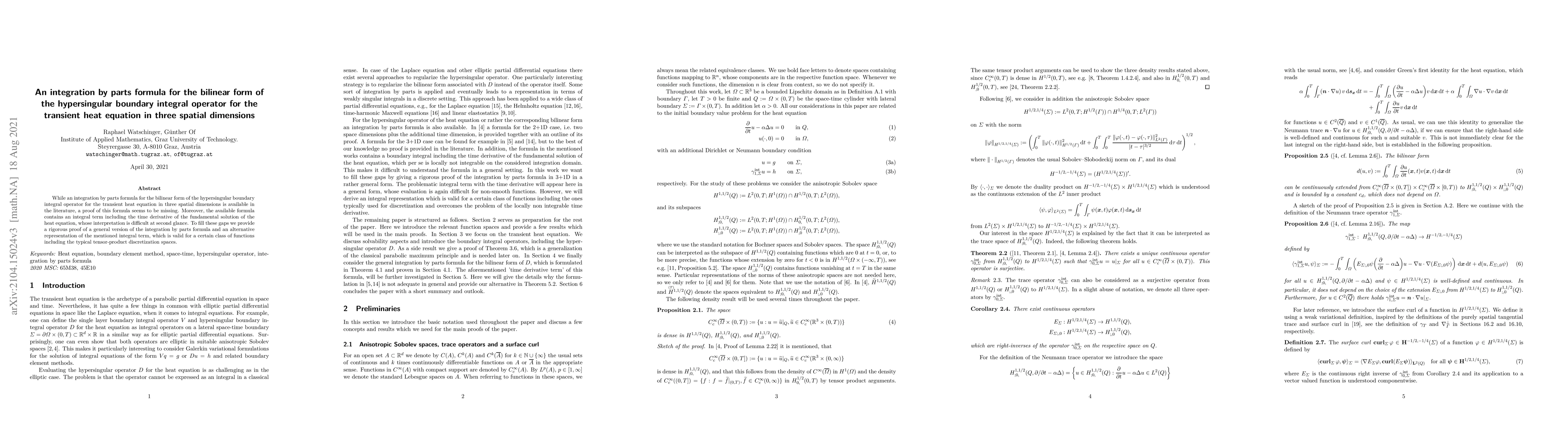 Thumbnail for An integration by parts formula for the bilinear form of the
  hypersingular boundary integral operator for the transient heat equation in
  three spatial dimensions