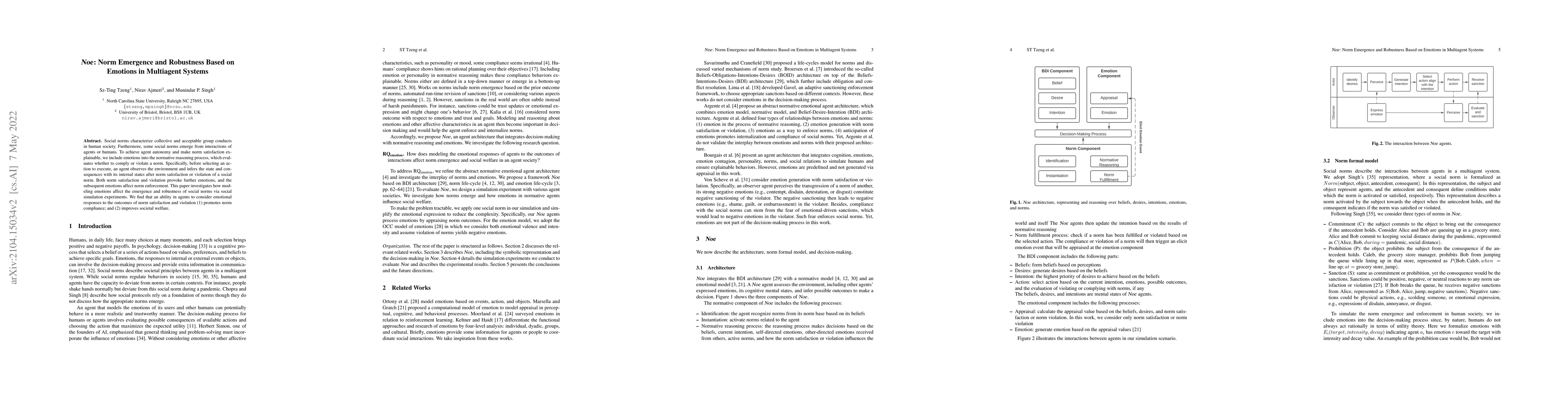 Thumbnail for Noe: Norms Emergence and Robustness Based on Emotions in Multiagent
  Systems