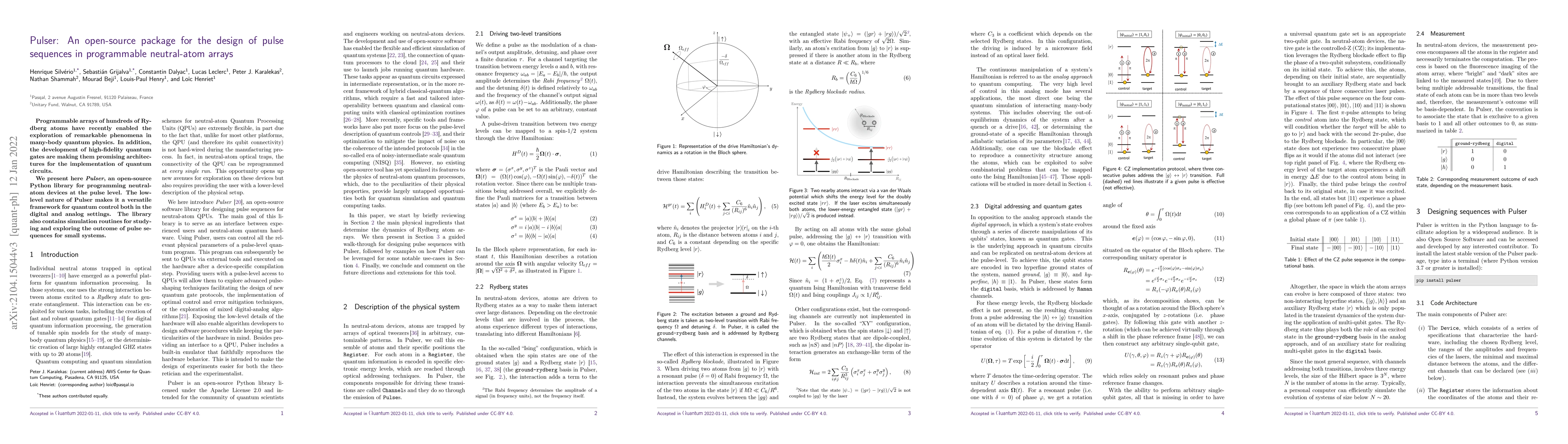 Thumbnail for Pulser: An open-source package for the design of pulse sequences in
  programmable neutral-atom arrays