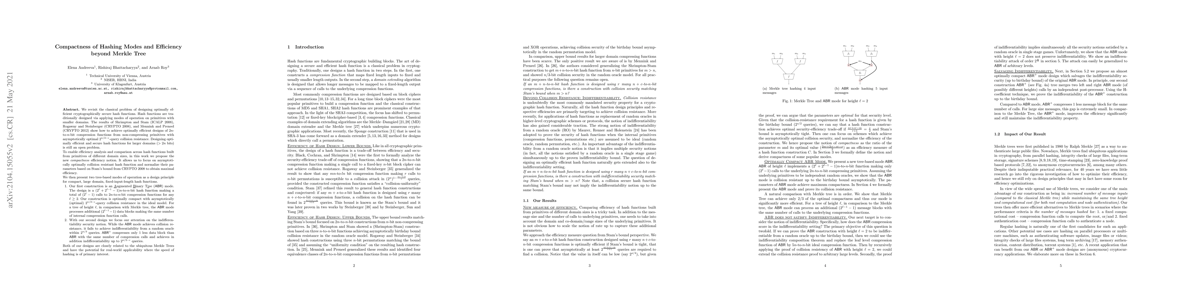 Thumbnail for Compactness of Hashing Modes and Efficiency beyond Merkle Tree