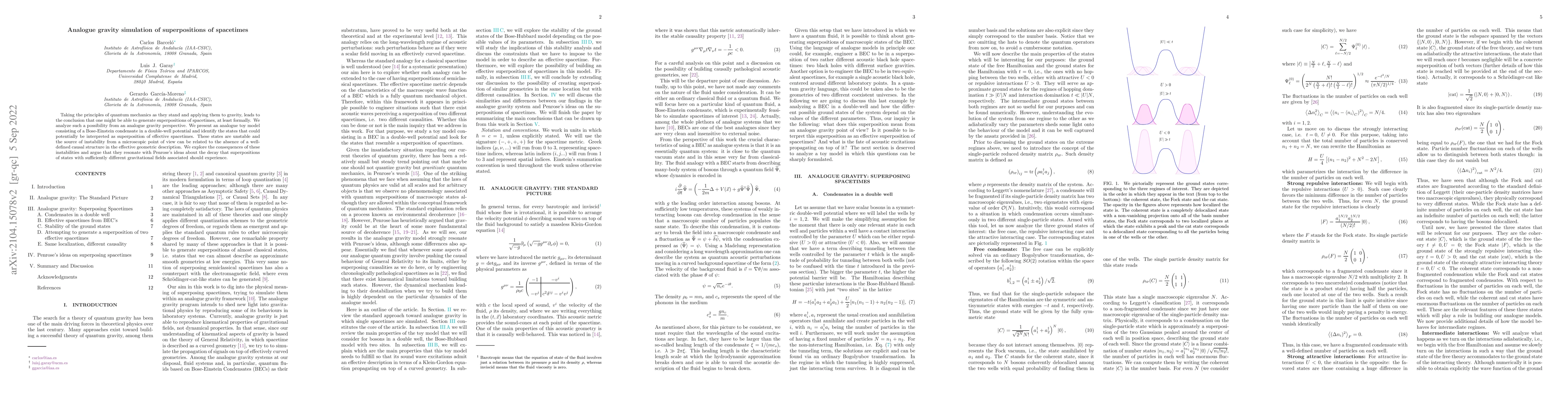 Thumbnail for Analogue gravity simulation of superpositions of spacetimes