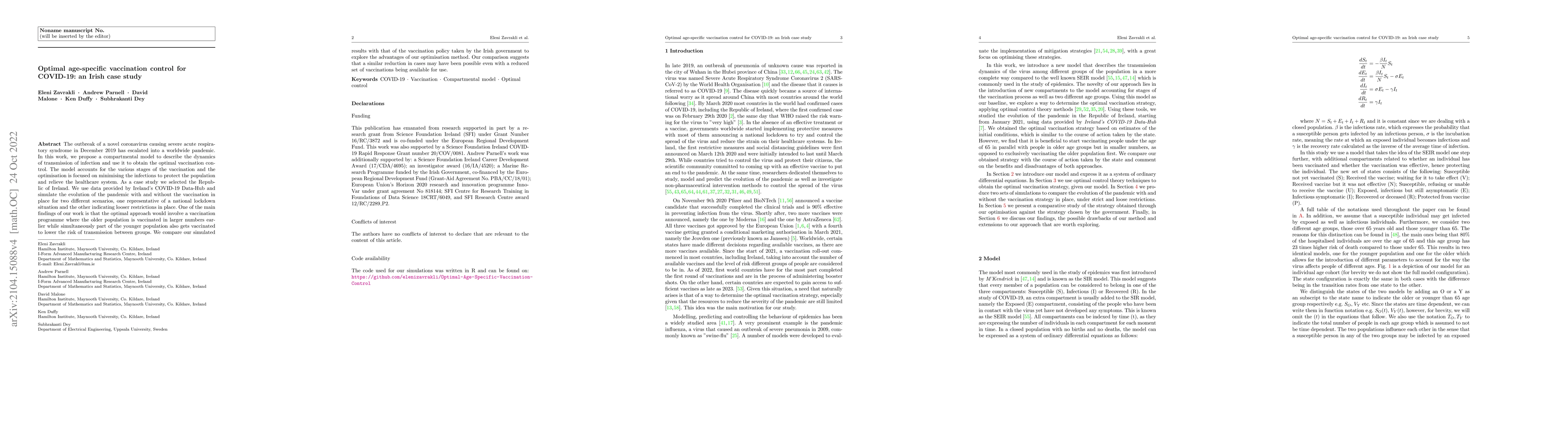 Thumbnail for Optimal age-specific vaccination control for COVID-19: an Irish case
  study