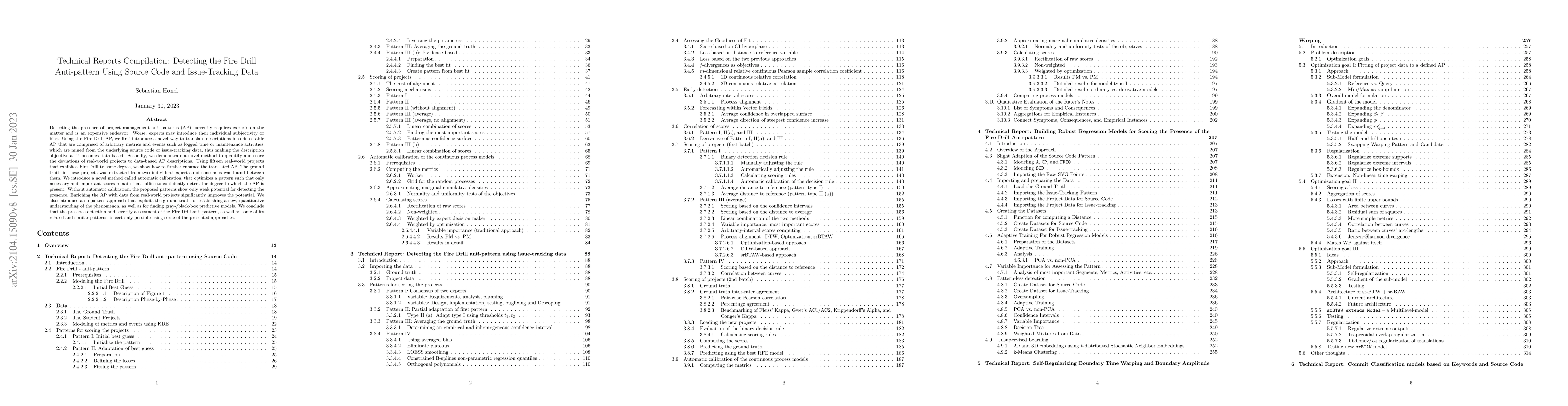 Thumbnail for Technical Reports Compilation: Detecting the Fire Drill Anti-pattern
  Using Source Code and Issue-Tracking Data