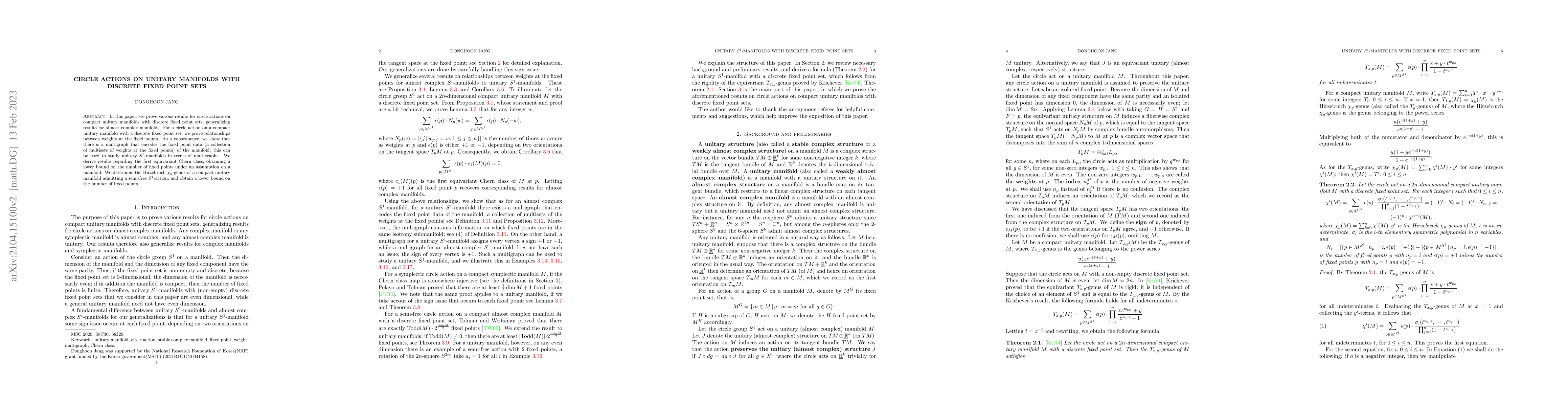 Thumbnail for Circle actions on unitary manifolds with discrete fixed point sets