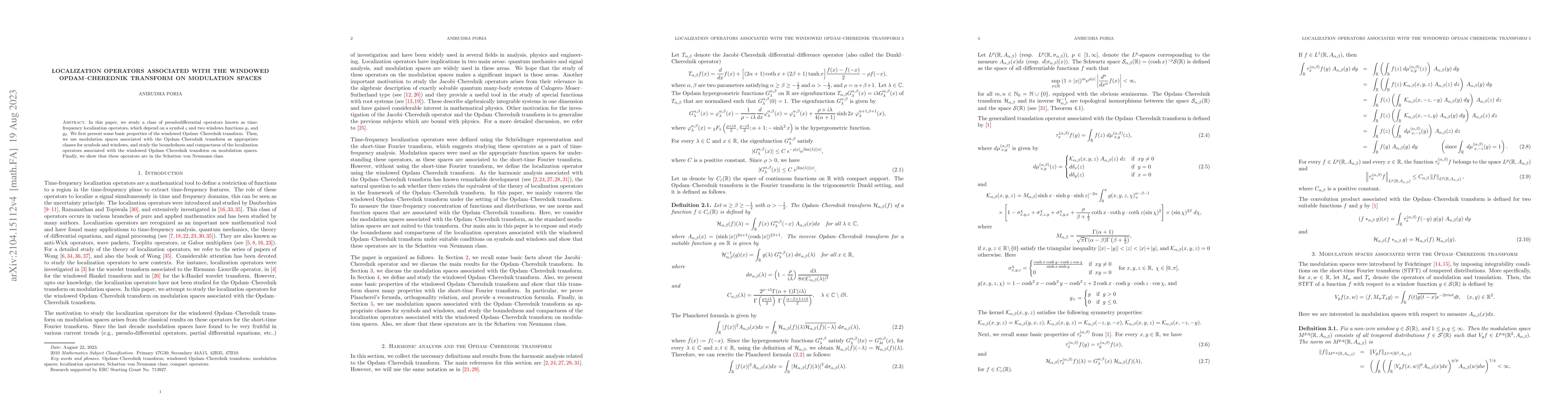 Thumbnail for Localization operators associated with the windowed Opdam-Cherednik
  transform on modulation spaces