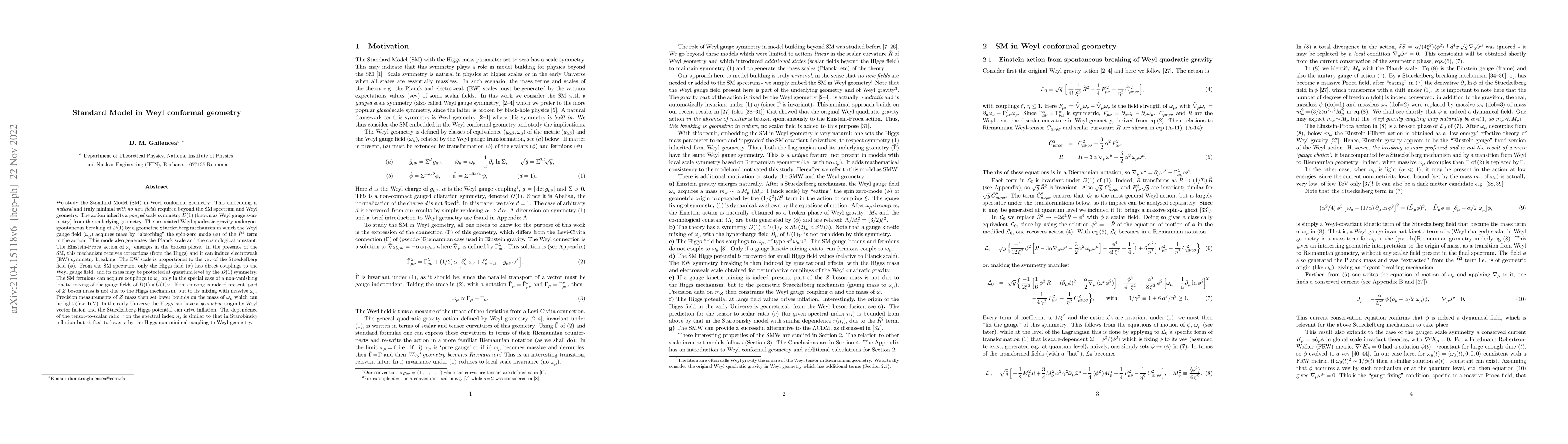 Thumbnail for Standard Model in Weyl conformal geometry